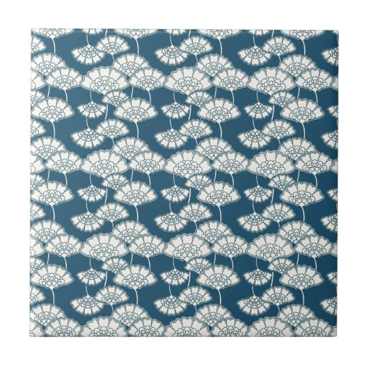 Carreau Motif de Japonais de bleu et de feuille d'or (Devant)