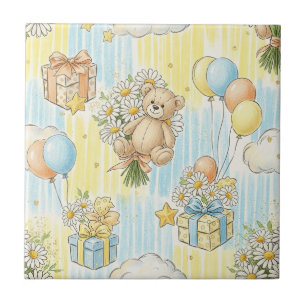 Carreau Motif de jardin de marguerites de l'ours en peluch