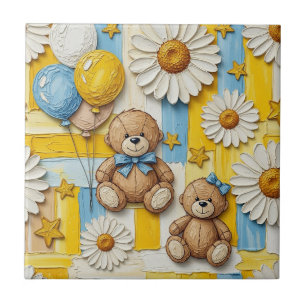 Carreau Motif de jardin de marguerites Ourson (2)