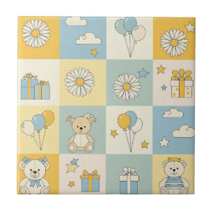 Carreau Motif de jardin de marguerites Ourson (8)