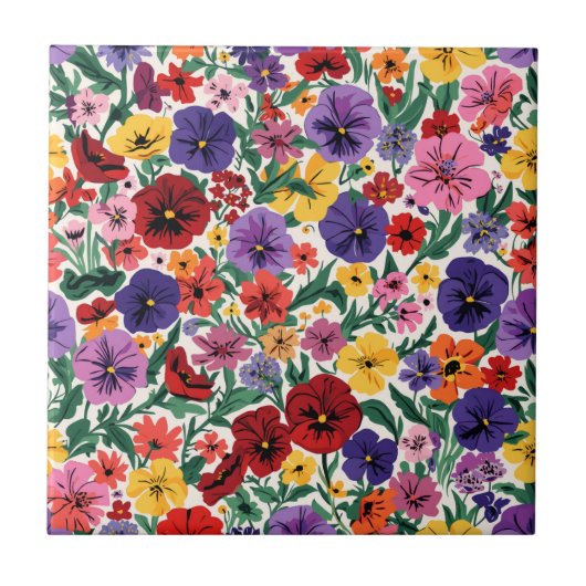 Carreau Motif de jardin floral de pensées printanières lum (Devant)
