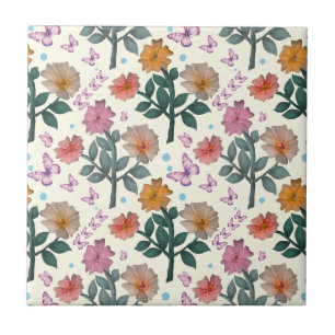 Carreau Motif de jardin floral papillon