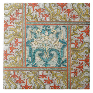 Carreau Motif de jonquille Art nouveau vintage Verneuil