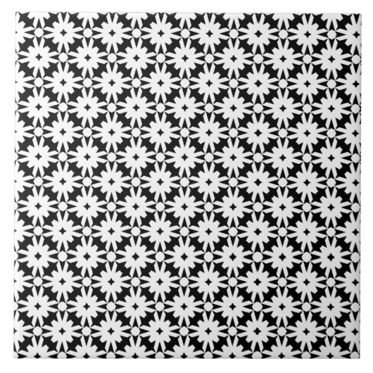 Carreau Motif de la chaîne de fleurs de papier blanc noir (Devant)