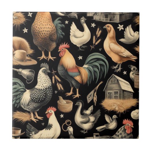 Carreau Motif de la ferme de poulet Retro (Devant)