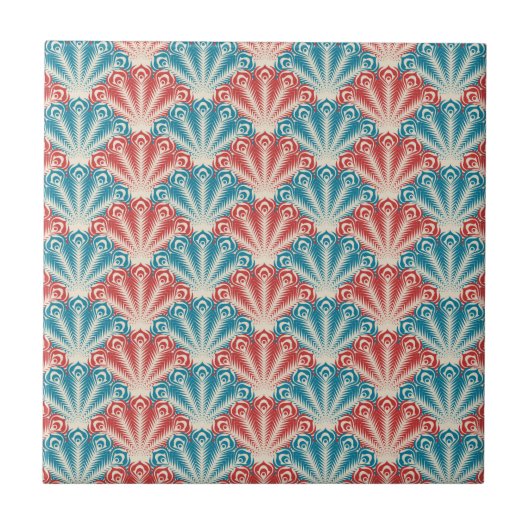 Carreau Motif de la queue de paon rouge et bleu (Devant)