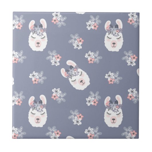 Carreau Motif de lamas et de fleurs (Devant)