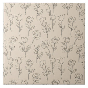 Carreau Motif de ligne florale minimal élégant