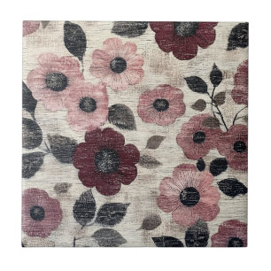Carreau Motif de lin floral rose rustique (7)