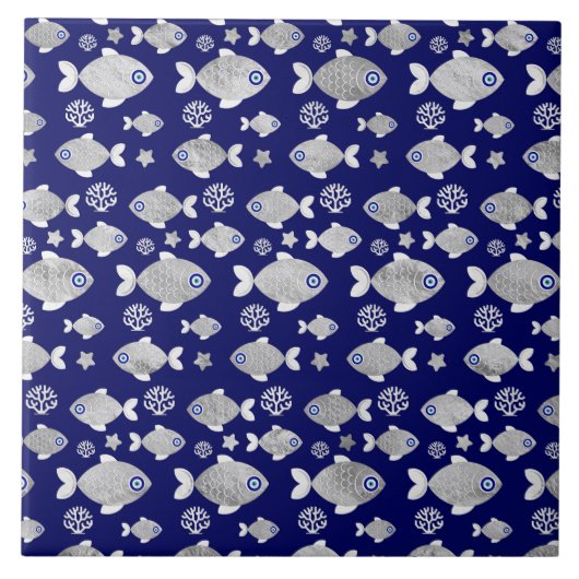 Carreau Motif de l'oeil du mal de poisson d'argent (Devant)