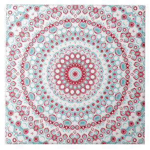 Carreau Motif de mandala aqua et cramoisi