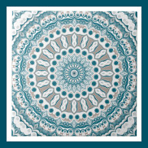 Motif de mandala aqua et taupe