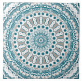 Carreau Motif de mandala aqua et taupe (Devant)