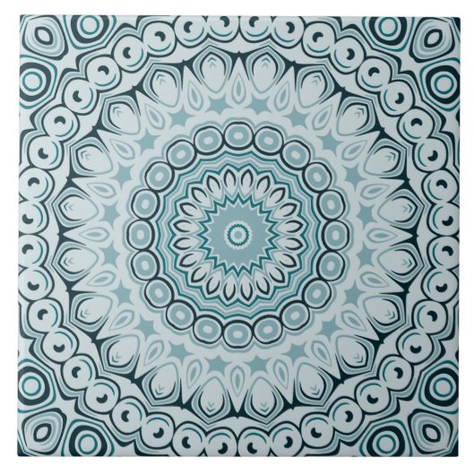 Carreau Motif de mandala bleu orageux et gris (Devant)