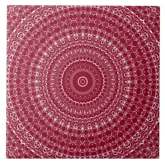 Carreau Motif de mandala complexe bordeaux et blanc (Devant)