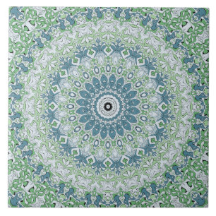 Carreau Motif de mandala côtier bleu et vert de mer