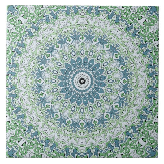 Carreau Motif de mandala côtier bleu et vert de mer (Devant)