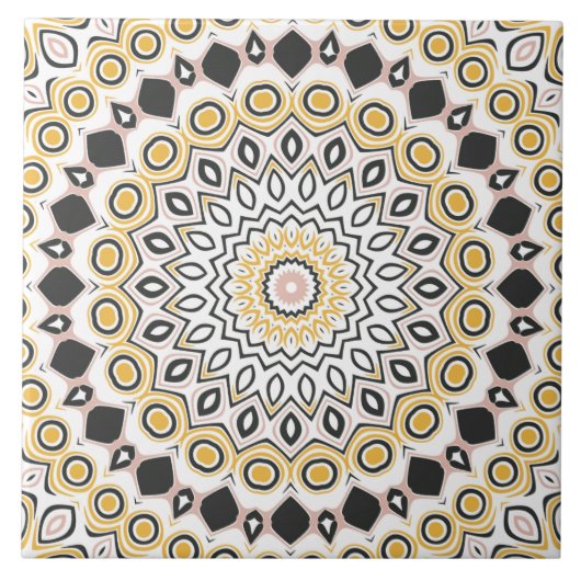 Carreau Motif de mandala doré et charbon (Devant)