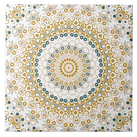 Carreau Motif de mandala géométrique doré et vert (Devant)