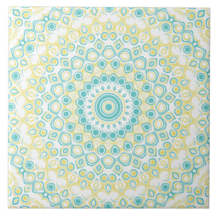 Carreau Motif de mandala géométrique sarcelle et jaune