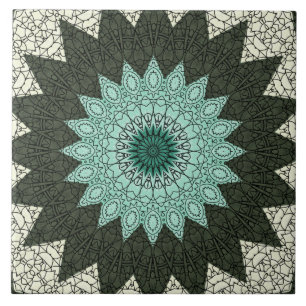 Carreau Motif de mandala géométrique sarcelle et vert