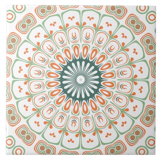 Carreau Motif de mandala moderne orange et vert (Devant)