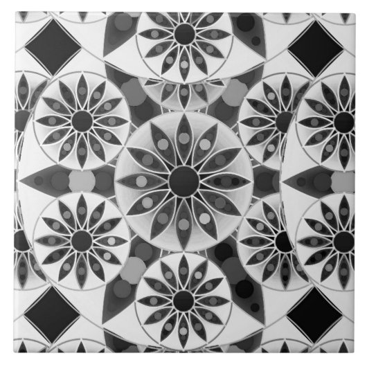Carreau Motif de mandala, noir, blanc et gris/gris (Devant)