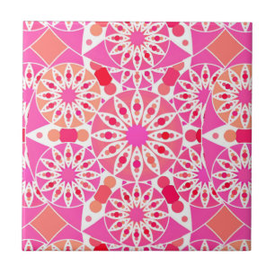 Carreau Motif de mandala, nuances de rose et corail