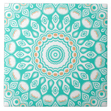 Motif de mandala océan turquoise et beige
