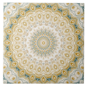 Carreau Motif de mandala or et blanc avec des accents de s
