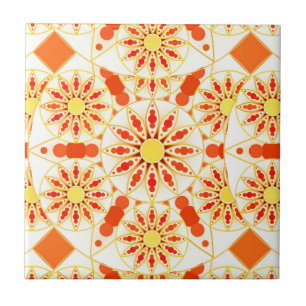 Carreau Motif de mandala, rouge de brique, rouille, or