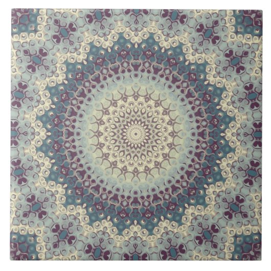 Carreau Motif de mandala sarcelle et crème (Devant)
