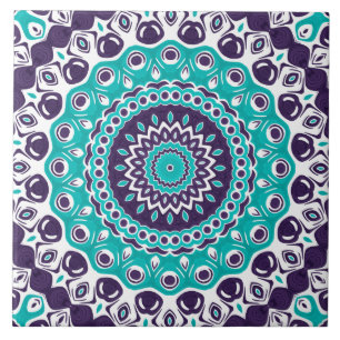 Carreau Motif de mandala turquoise et prune vif