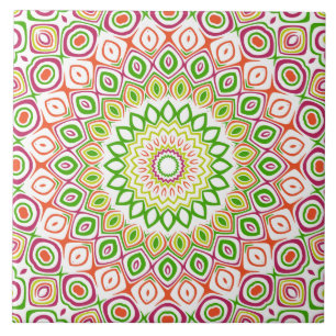 Carreau Motif de mandala vert clair et magenta