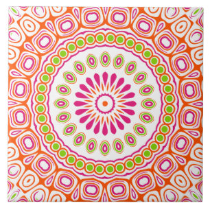 Carreau Motif de mandala vibrant fuchsia orange et vert