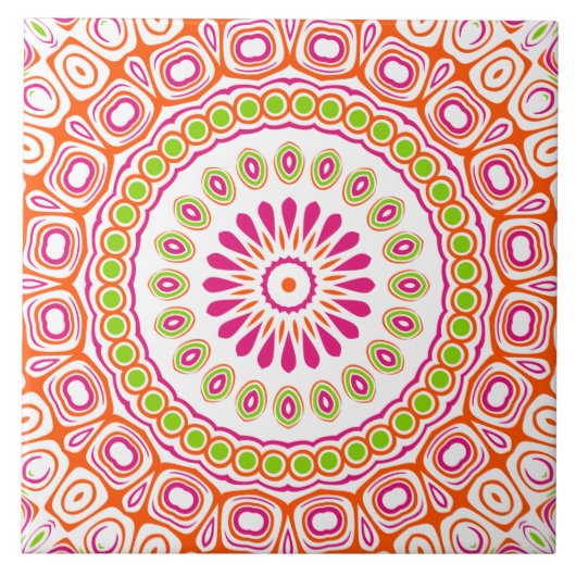 Carreau Motif de mandala vibrant fuchsia orange et vert (Devant)