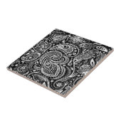 Carreau Motif de marguerite florale noir et blanc (Côté)