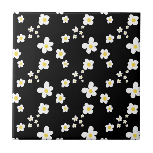 Carreau Motif de marguerite tendance noir jaune blanc, mod (Devant)