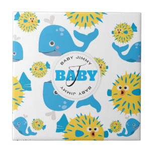 Carreau Motif de monogramme pour bébés de baleines et de