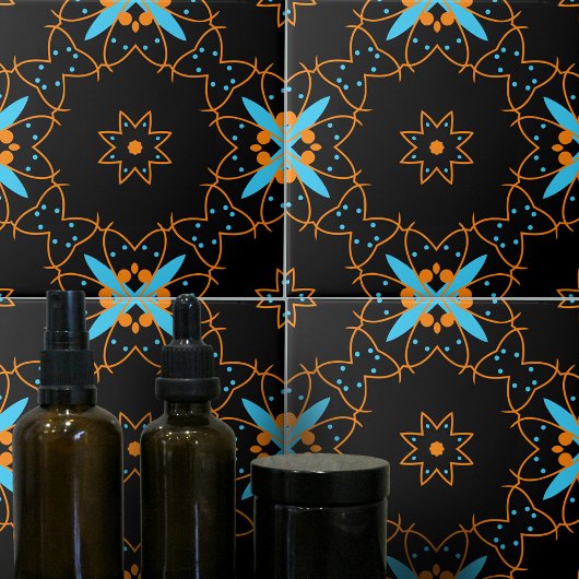 Carreau Motif de mosaïque arabesque orange noir