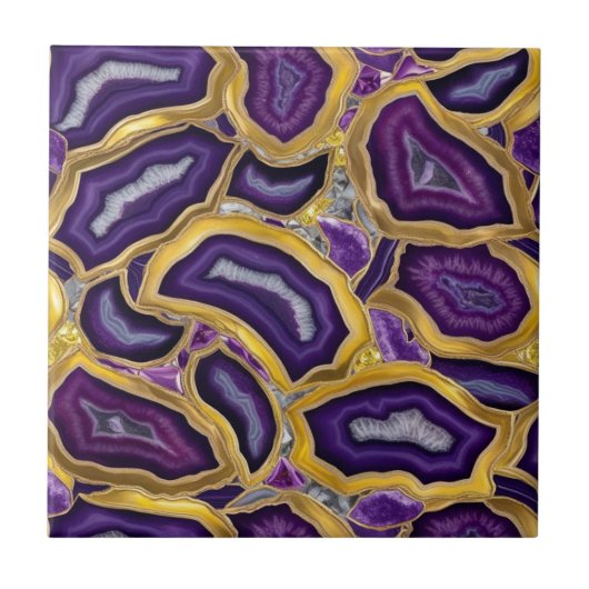 Carreau Motif de mosaïque de géode violet et or (Devant)