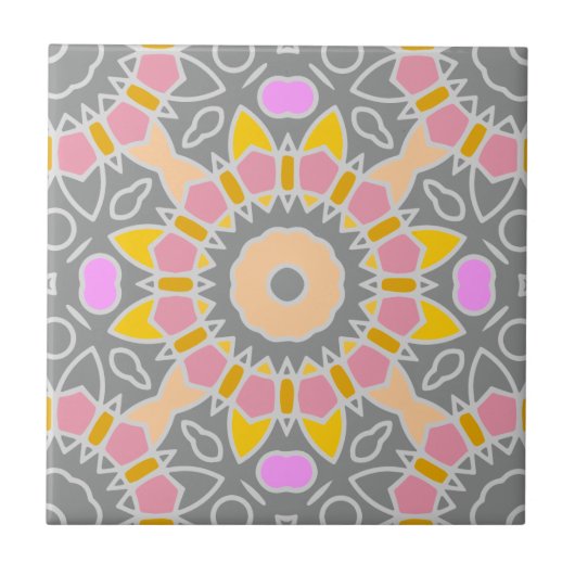 Carreau Motif de mosaïque ethnique Boho rose jaune pastel (Devant)