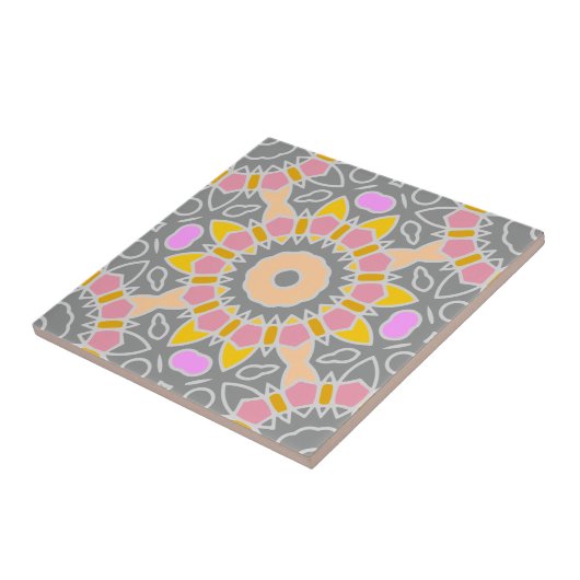 Carreau Motif de mosaïque ethnique Boho rose jaune pastel (Côté)