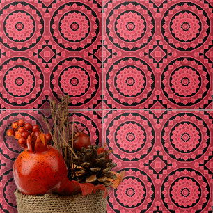 Carreau Motif de mosaïque marocaine noire rouge rose