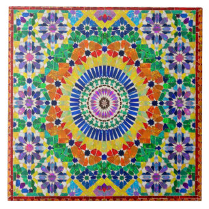 Carreau Motif de mosaïque Zellij marocain en opale de feu 