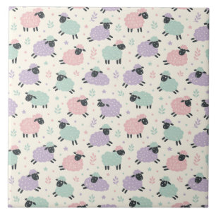 Carreau Motif de moutons arc-en-ciel pastel