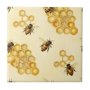 Carreau Motif de nid d'abeille au miel à l'aquarelle