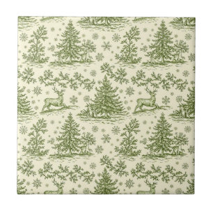 Carreau Motif de Noël Cerf de la Forêt en Toile Verte (4)