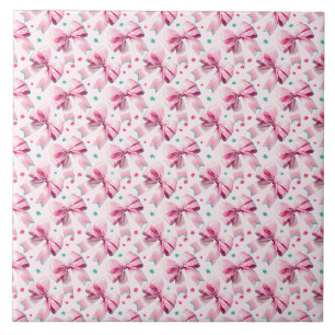Carreau Motif de nœud coquette rose tendance avec une touc