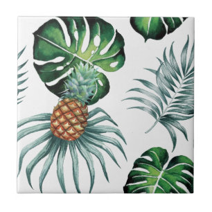 Carreau Motif de palmier de jungle à l'aquarelle tropicale